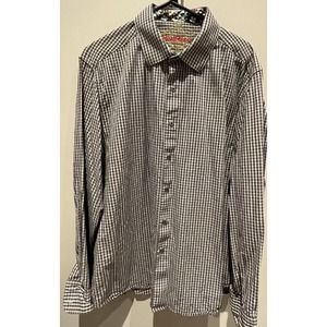 Robert Graham Shirt Mens 3XL Flip Cuff Blue White Check Classic Fit Logo Quality